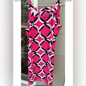 Crown & Ivy size Large Hot pink Black  White Beach halter neck Dress Ladies NWOT